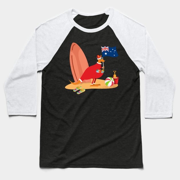 Santa Kangaroo on the Beach Baseball T-Shirt by Artisan